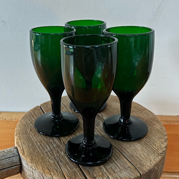 Antique 19th Century Bristol Green Wine Glasses